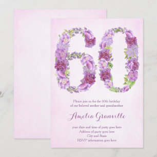 female 60th birthday invitations, lavender invites