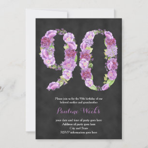 female 90th birthday invites, lilac invitations
