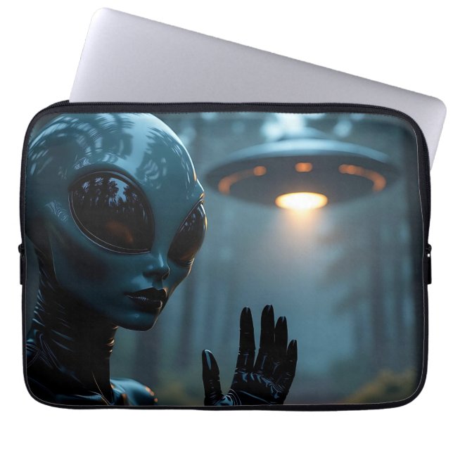 Female Alien Extraterrestrial and UFO Laptop Sleeve (Front)