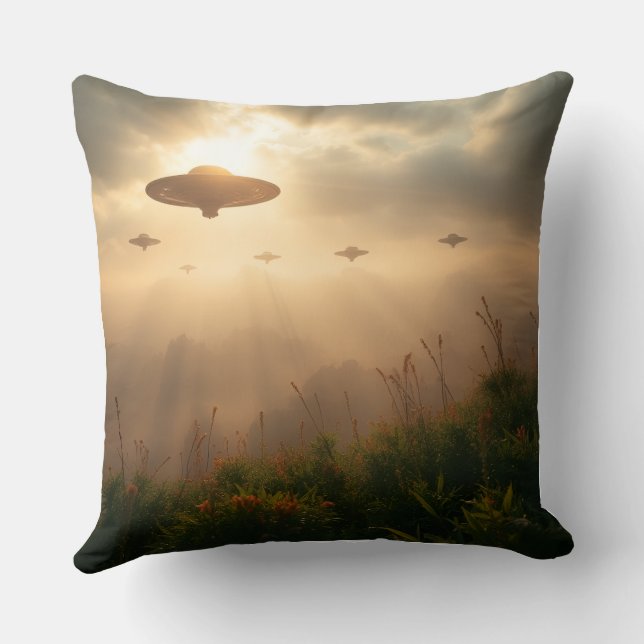 Female Alien Holding Kittens Cushion (Back)