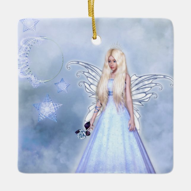 Female angel in blue ceramic ornament (Front)