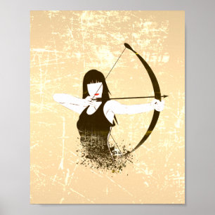 Female Archer Distressed Look Poster