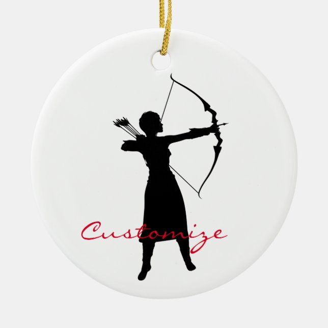Female Archer Silhouette Thunder_Cove Ceramic Tree Decoration (Front)