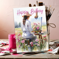 Female Artist Painting Flowers in a Field Birthday