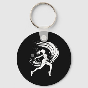 Female Badminton Player Drawing Shuttle Key Ring