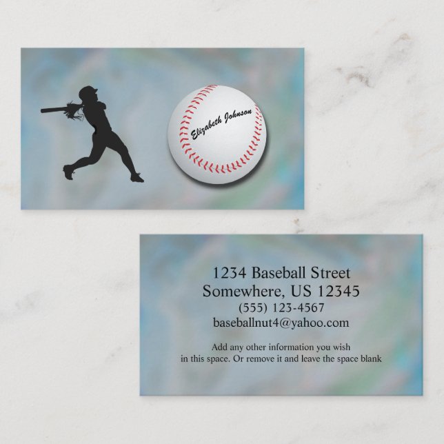 Female Baseball Player - silhouette and baseball Business Card (Front/Back)