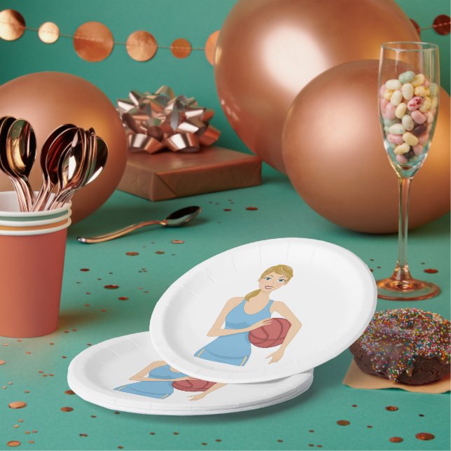 Female Basketballer Sportswoman Paper Plates (Multi)