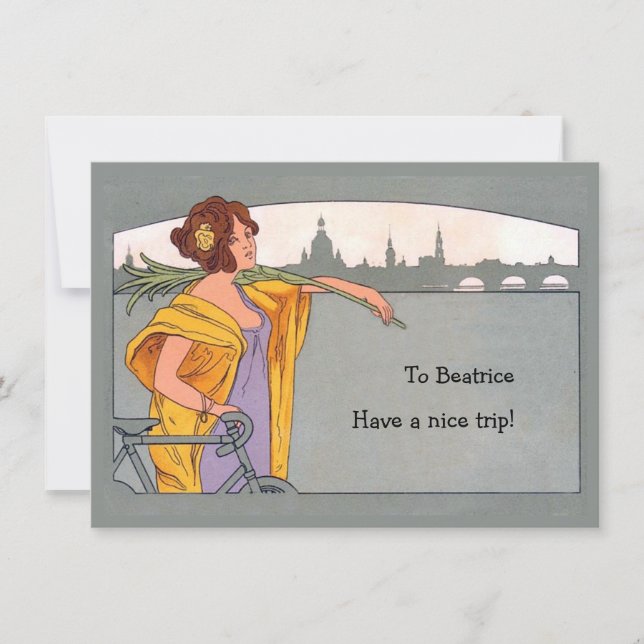 Female bike rider bicycle trip announcement (Front)