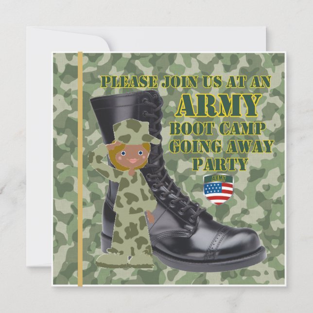 Female Black Soldier Boot Camp Going Away Invitation (Front)