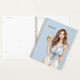 Female Blue Top Cheers Drink Planner