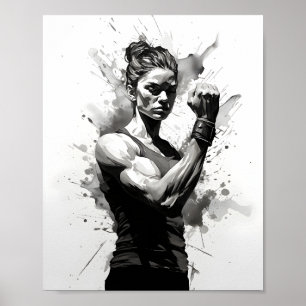 Female Bodybuilder Flexing Muscles Fitness Girl Poster