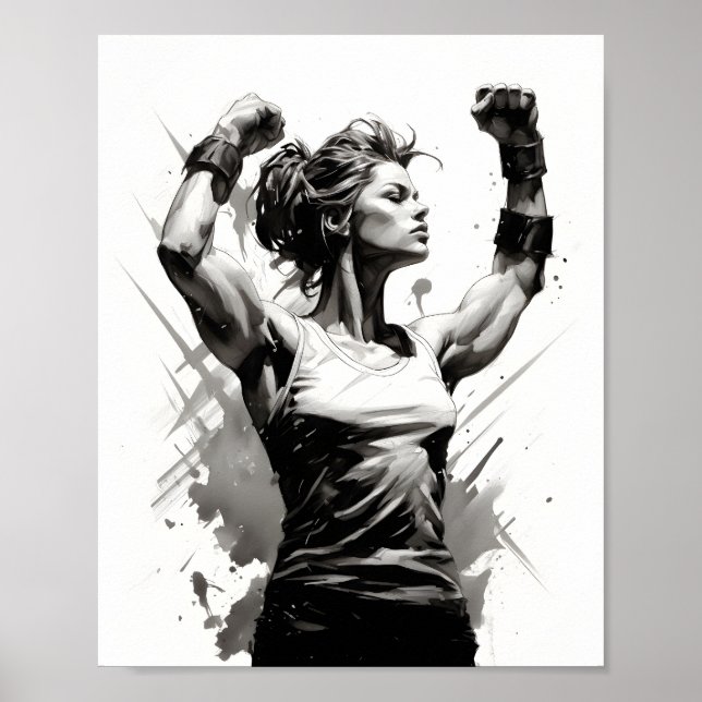 Female Bodybuilder Flexing Muscles Fitness Girl Poster (Front)