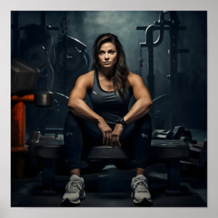 Female Bodybuilder Resting between Sets Poster