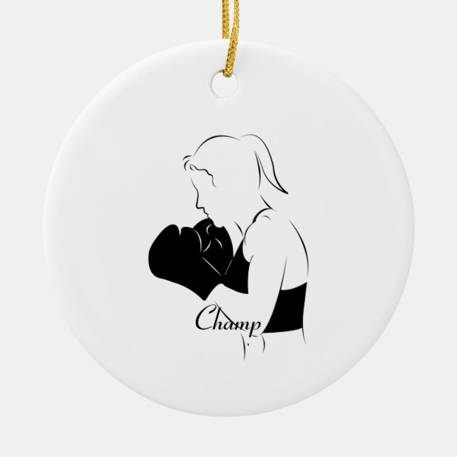 Female Boxer Champ Ceramic Tree Decoration (Front)