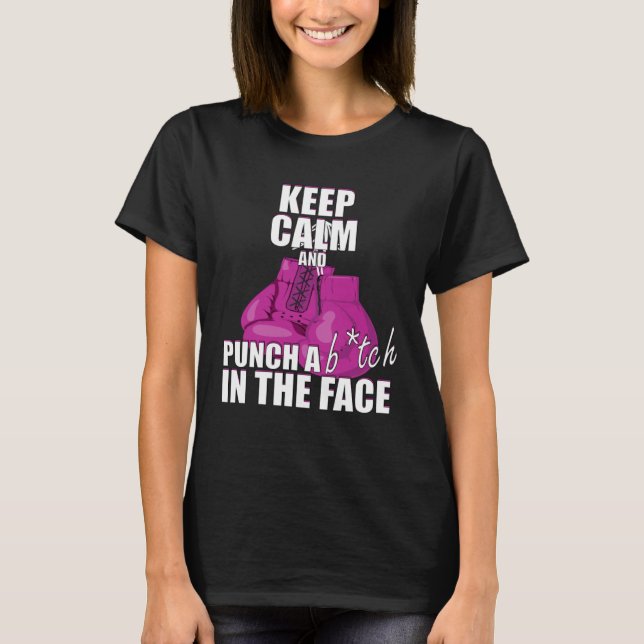 Female Boxing Calm and Punch in Face Boxing Gloves T-Shirt (Front)