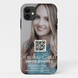 Female business boss add photo name q r code text iPhone 11 case