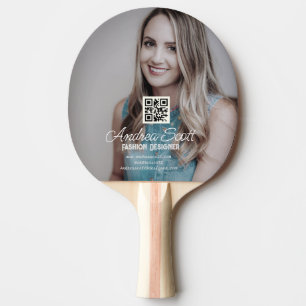 Female business boss add photo name q r code text ping pong paddle