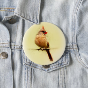 Female Cardinal Songbird 10 Cm Round Badge
