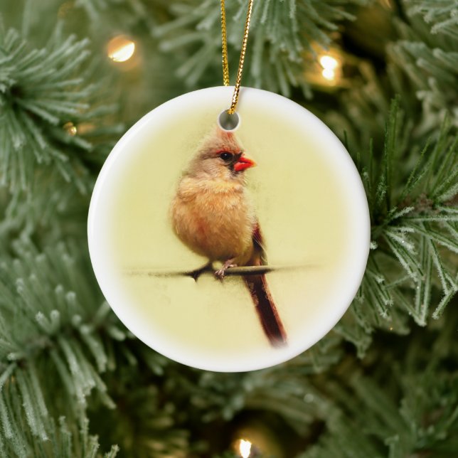 Female Cardinal Songbird Ceramic Tree Decoration (Tree)