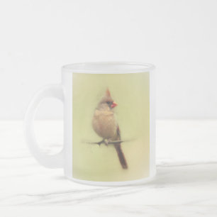 Female Cardinal Songbird Frosted Glass Coffee Mug