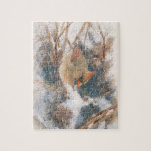 Female Cardinal Winter Watercolor Jigsaw Puzzle