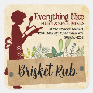 Female chef silhouette herb cooking gift tag label