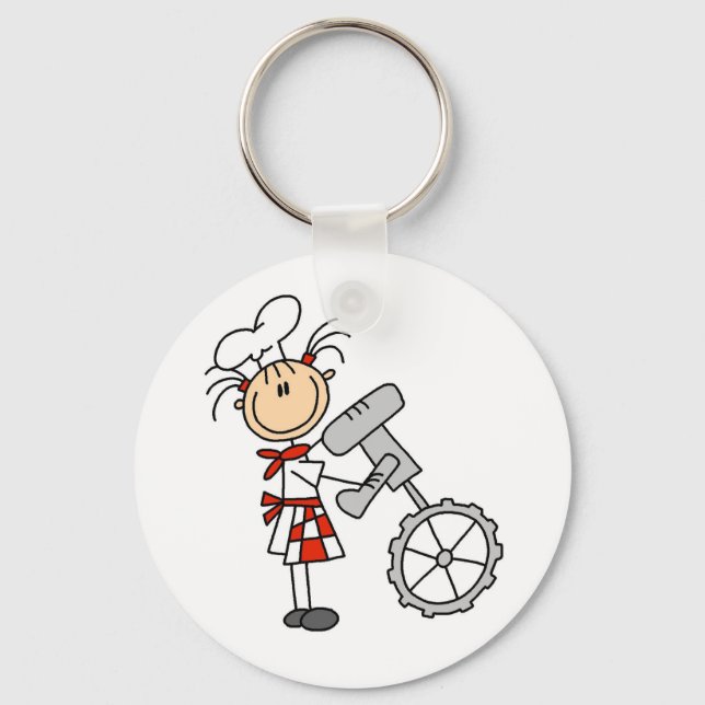 Female Chef Using Mixer Key Ring (Front)