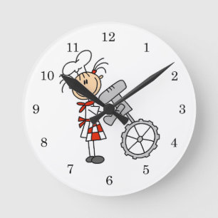 Female Chef Using Mixer Round Clock
