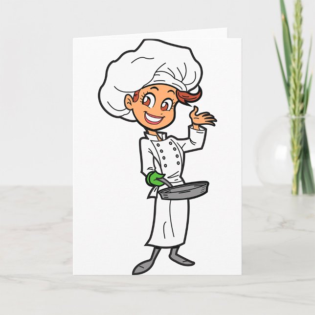 Female Chef With A Frying Pan Greeting Cards (Creator Uploaded)