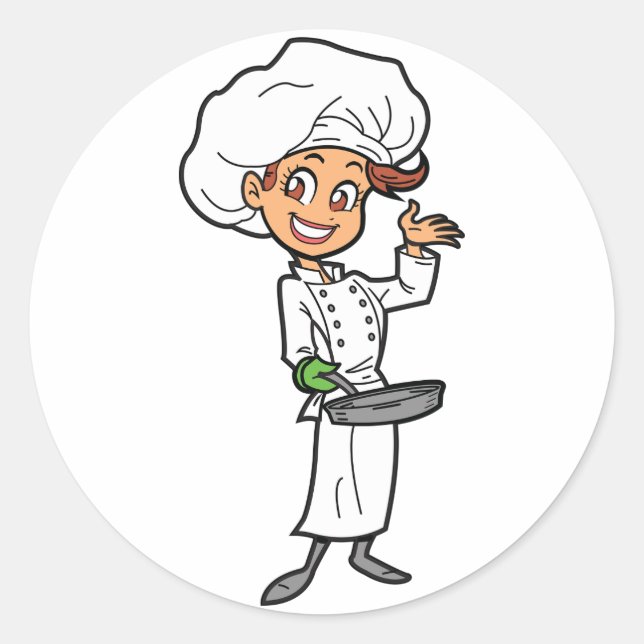 Female Chef With A Frying Pan Stickers (Front)