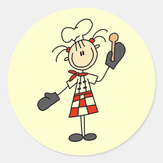 Female Chef With Mitts and Wooden Spoon Classic Round Sticker (Front)