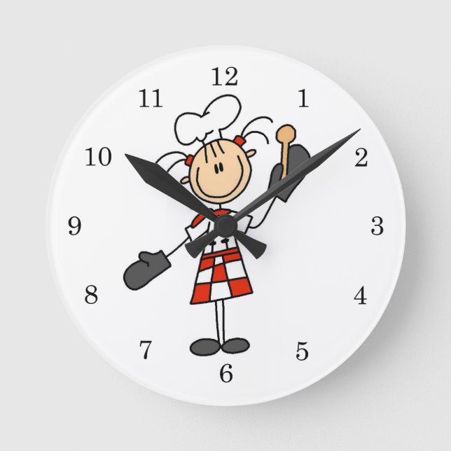 Female Chef With Mitts and Wooden Spoon Round Clock (Front)