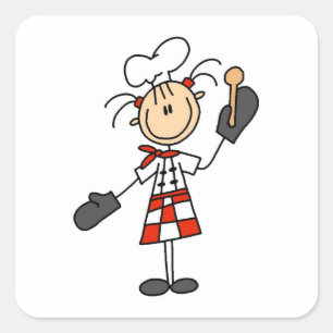 Female Chef With Mitts and Wooden Spoon Square Sticker