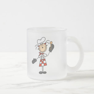 Female Chef with Oven Mitts Tshirts and Gifts Frosted Glass Coffee Mug