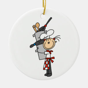 Female Chef With Pots and Pans Ceramic Ornament