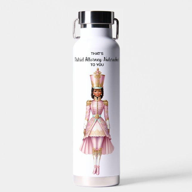 Female Christmas Nutcracker Pink & Gold Water Bottle (Front)
