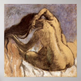 Female combing hair by Edgar Degas Poster
