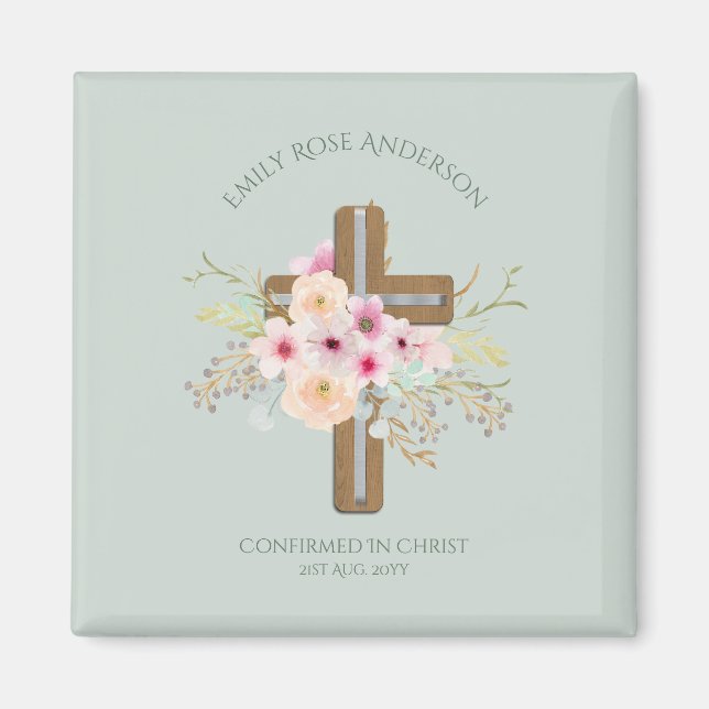 Female Confirmation Gift Favors Sage Pink Floral Magnet (Front)