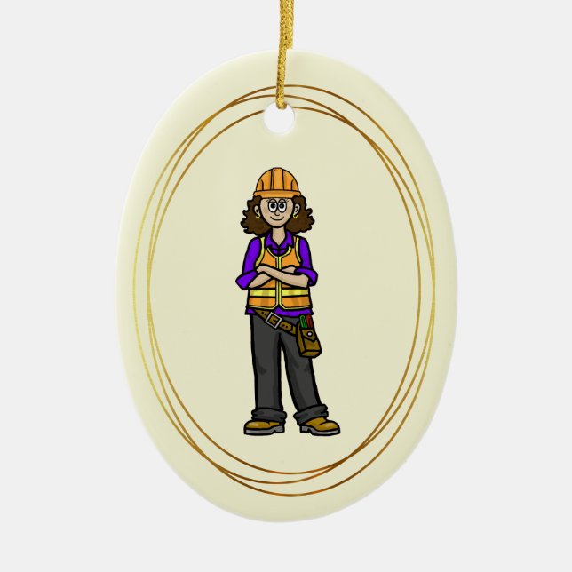 Female Construction Worker Christmas Ornament (Front)