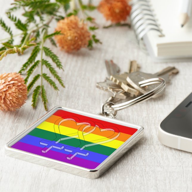 Female Couple Pride Symbols Rainbow Flag Key Ring (Side)