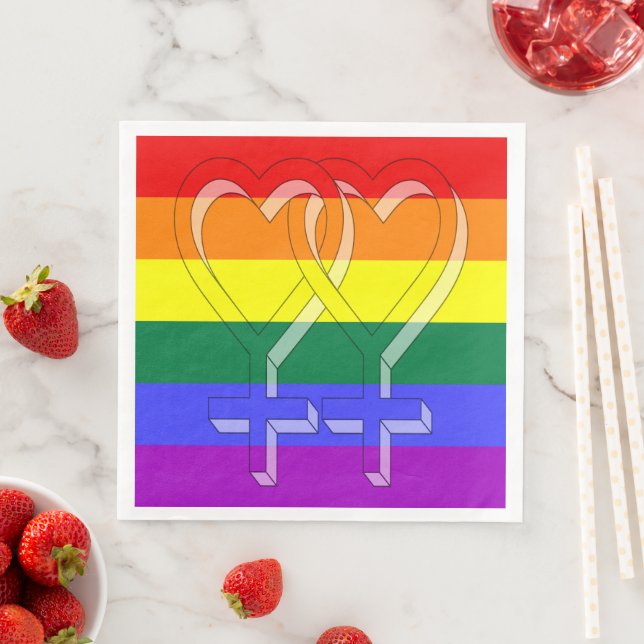 Female Couple Pride Symbols Rainbow Flag Napkin (Insitu)