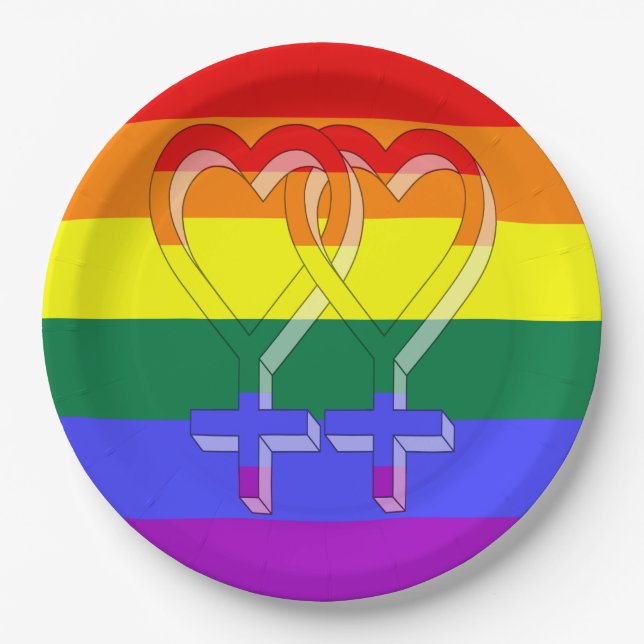 Female Couple Pride Symbols Rainbow Flag Paper Plate (Front)
