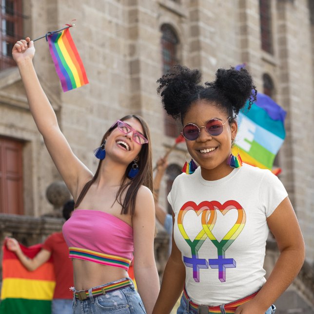 Female Couple Pride Symbols Rainbow Flag T-Shirt (Female Couple Pride Symbols Rainbow Flag T-Shirt)