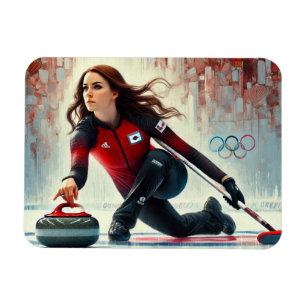 Female Curling Player Athlete Olympics Magnet