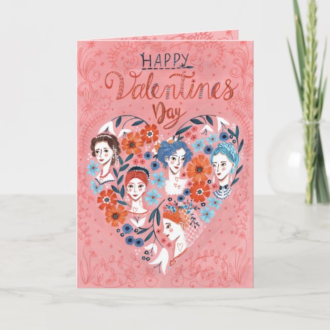 Female cute women Valentine's day Floral Heart Holiday Card (Front)