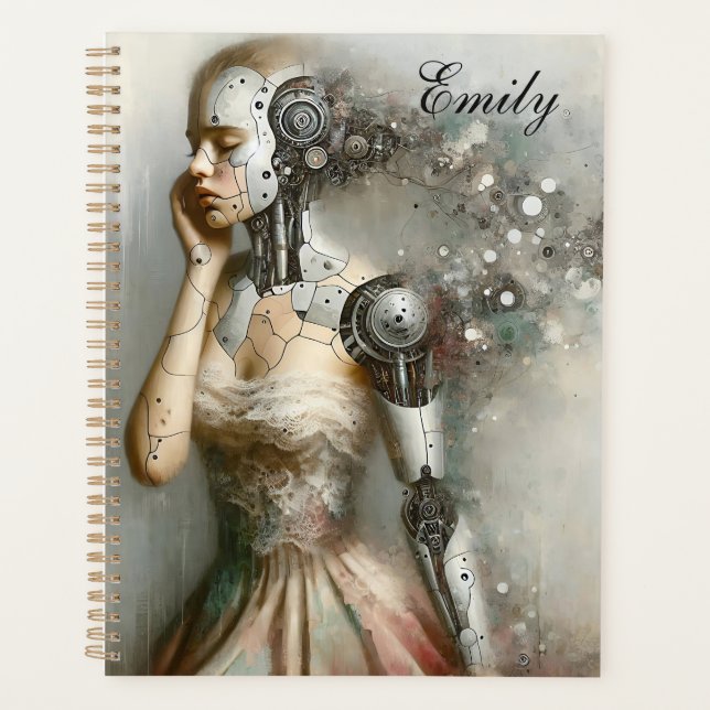 Female Cyborg Woman Ai Art Personalised Planner (Front)