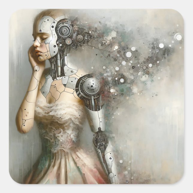 Female Cyborg Woman Ai Art  Square Sticker (Front)