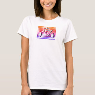 female cyclist multi colour stripes T-Shirt