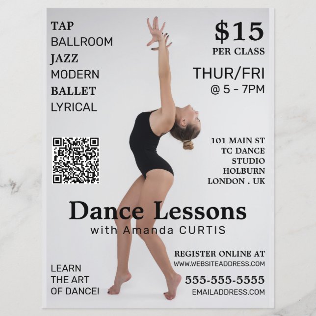 Female Dancer, Dance Lesson Advertising Flyer (Front)