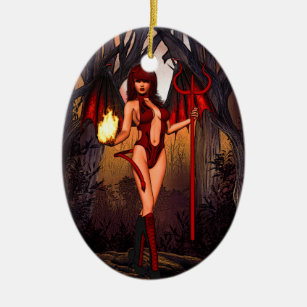 Female Devil In Red Ceramic Tree Decoration